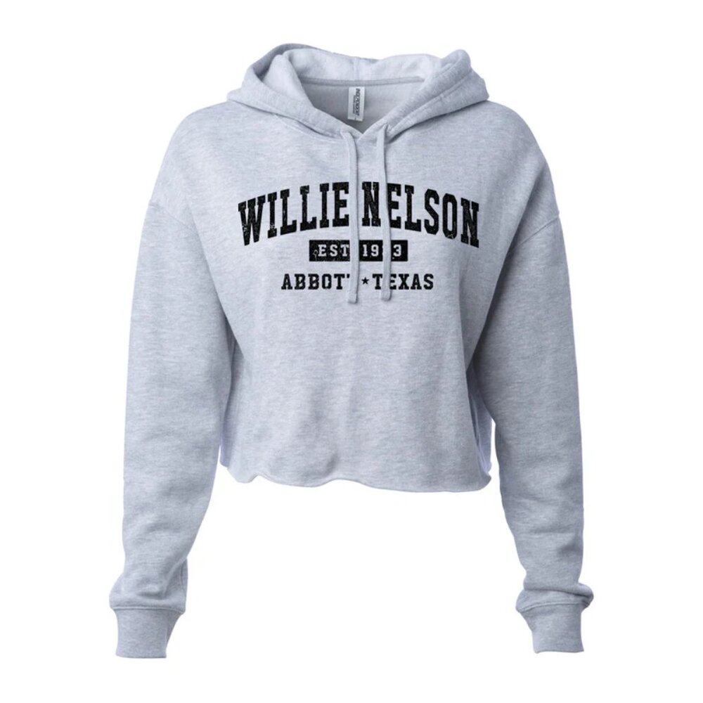 NEW Willie Nelson Est. 1933 Ladies Cropped Hoodie Gray Size XS
